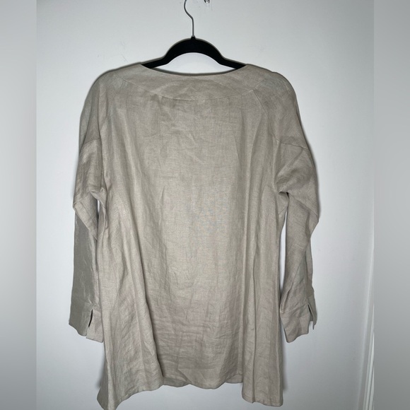 CHARLOTTE KELLOGG Palm Beach Margot Tunic Top Blouse 100% Linen Tunic Khaki Sz M - Picture 3 of 9